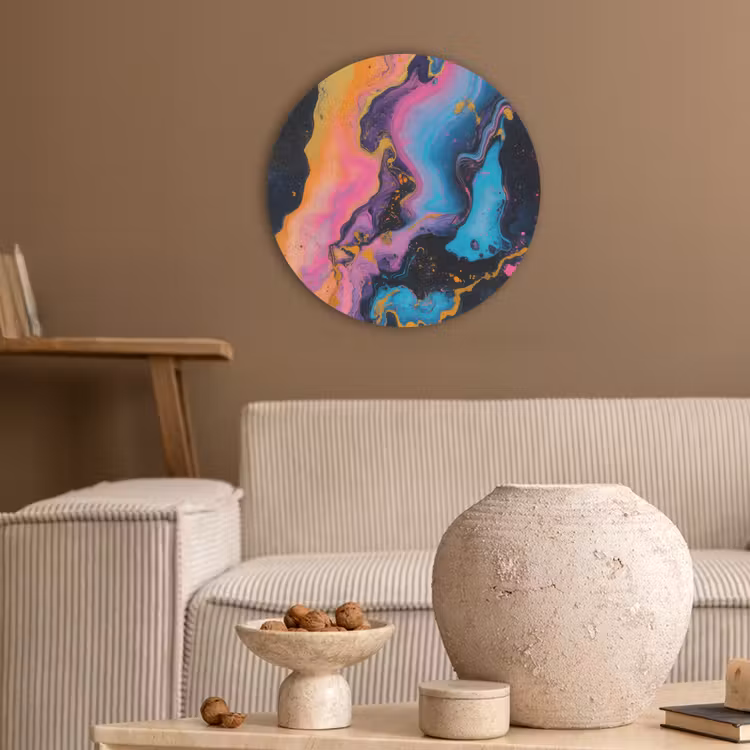 Modern - Marmer - Oranje Akoestische PET Vilt - Rond klein -sfeer1