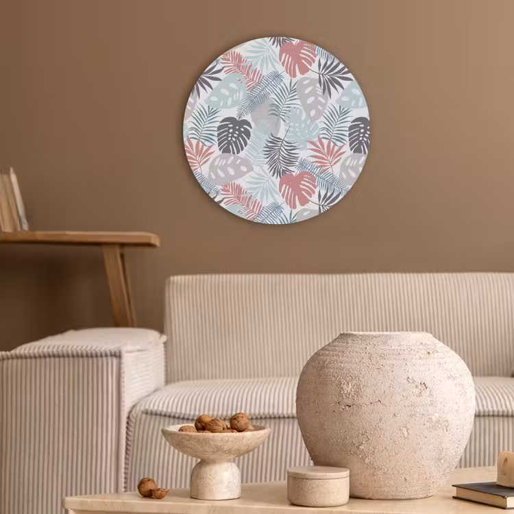 Monstera - Pastel - Bladeren - Tropical Akoestische PET Vilt - Rond klein -sfeer1