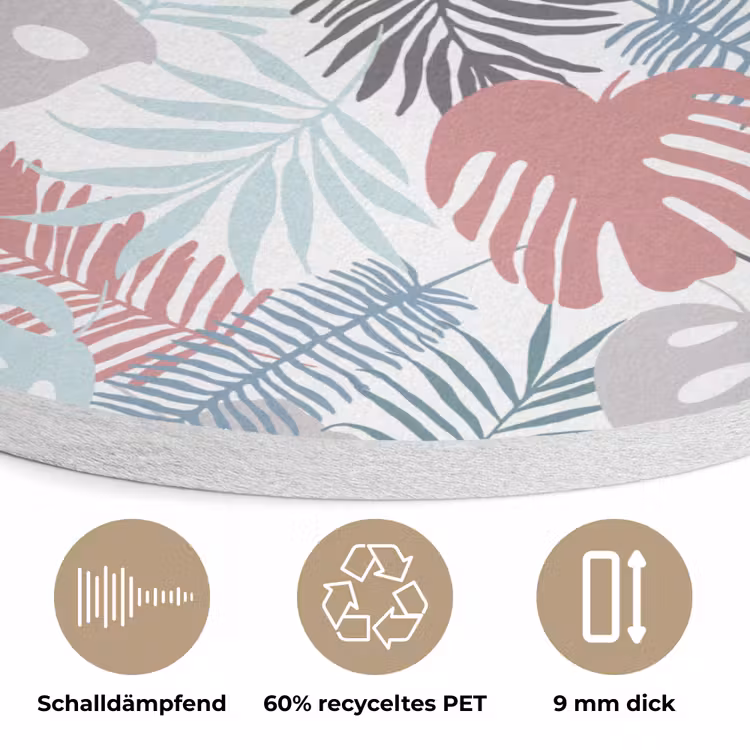 Monstera - Pastel - Bladeren - Tropical Akoestische PET Vilt - Rond klein -closeup_DE