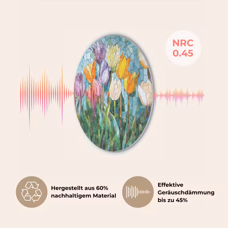 Mozaïek - Veld - Tulpen - Kleurrijk Akoestische PET Vilt - Rond klein -USP_DE