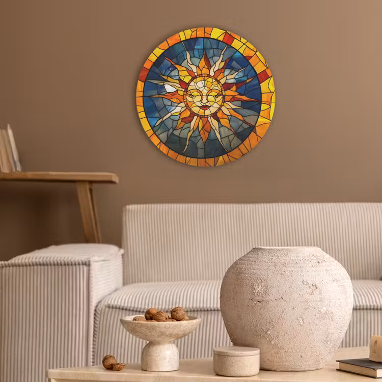 Mozaïek - Zon - Geel - Cirkel Akoestische PET Vilt - Rond klein -sfeer1