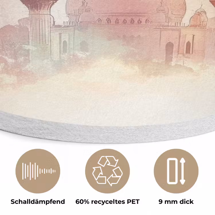 Moskee - Kleurrijke wolken - Arabisch - Ramadan - Islamitische Akoestische PET Vilt - Rond klein -closeup_DE