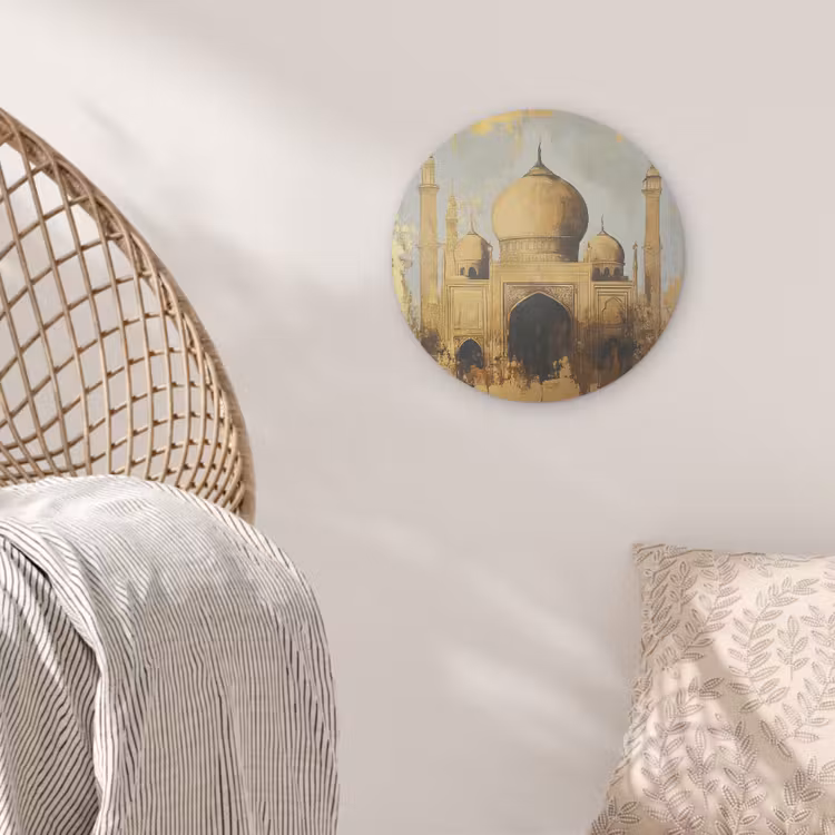 Moskee - Goud - Arabisch - Ramadan - Islamitische Akoestische PET Vilt - Rond klein -sfeer4