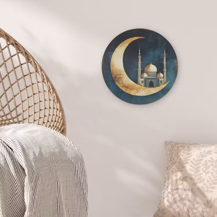 Moskee - Halve maan - Goud - Ramadan - Islamitische Akoestische PET Vilt - Rond klein -sfeer4