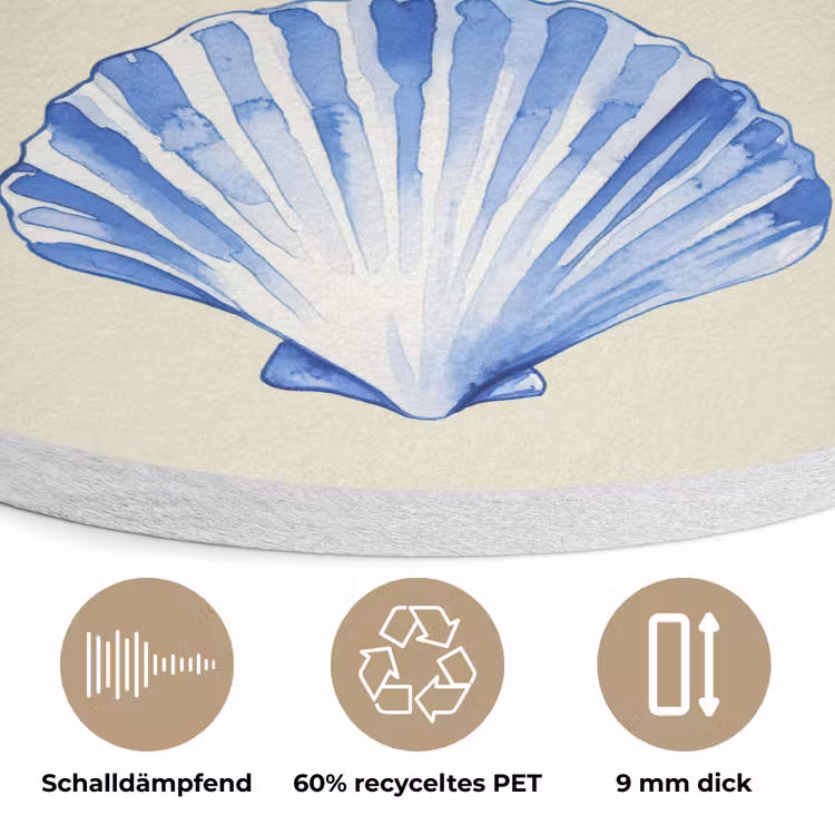 Schelpen - Blauw - Beige Akoestische PET Vilt - Rond klein -closeup_DE