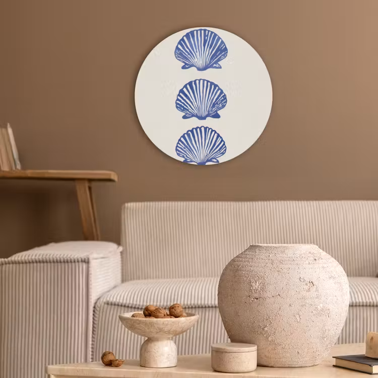 Schelpen - Blauw - Patroon Akoestische PET Vilt - Rond klein -sfeer1