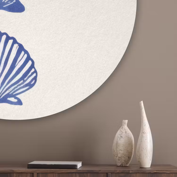 Schelpen - Blauw - Patroon Akoestische PET Vilt - Rond klein -sfeer5_closeup