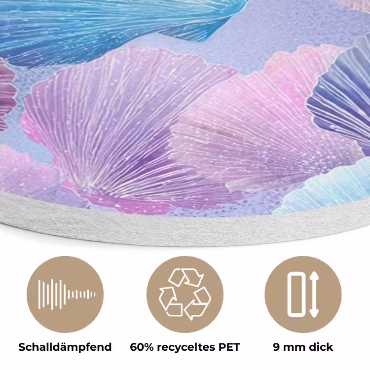 Schelpen - Paars - Blauw - Patroon Akoestische PET Vilt - Rond klein -closeup_DE