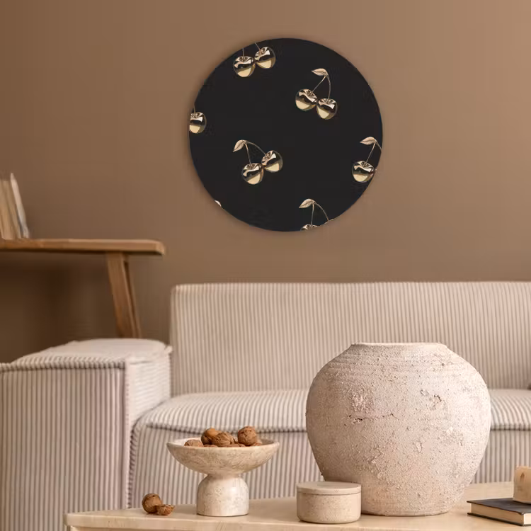 Patroon - Kersen - Goud - Chrome Akoestische PET Vilt - Rond klein -sfeer1