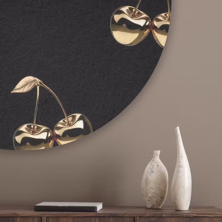 Patroon - Kersen - Goud - Chrome Akoestische PET Vilt - Rond klein -sfeer5_closeup