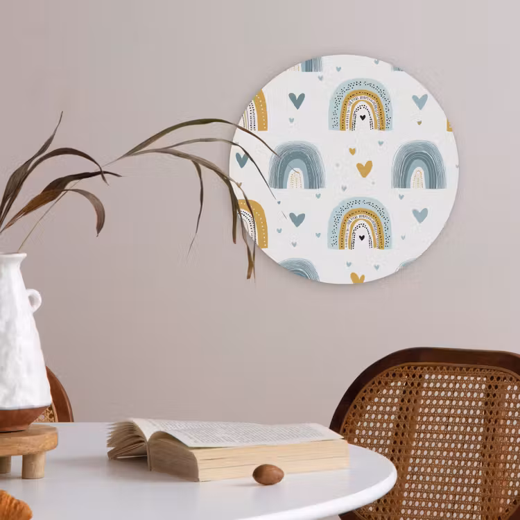 Patroon - Regenboog - Hartjes Akoestische PET Vilt - Rond klein -sfeer3