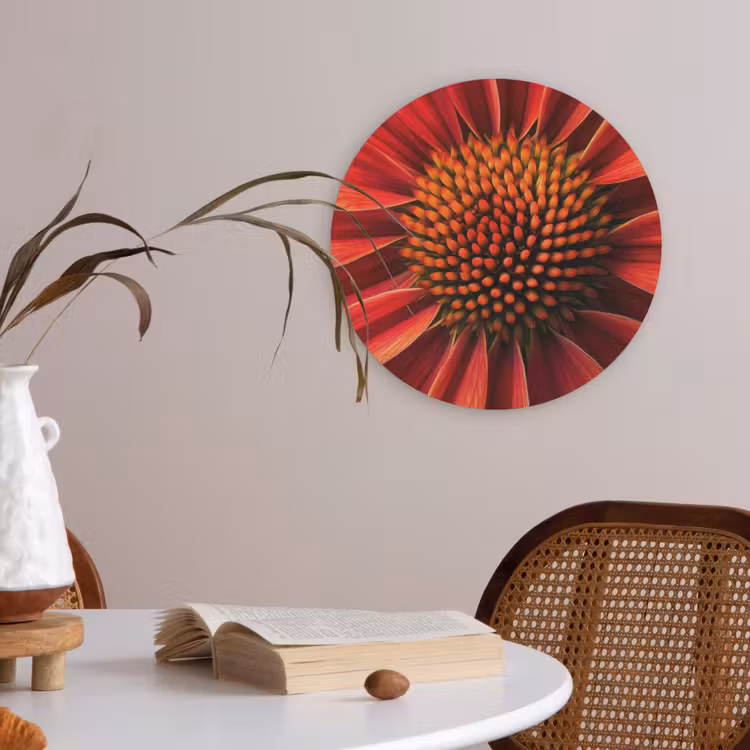 Close up - Bloem- Rood Akoestische PET Vilt - Rond klein -sfeer3