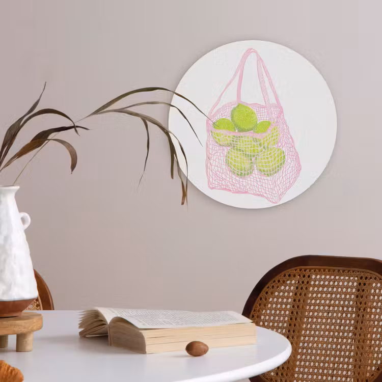 Netzakje - Roze - Illustratie - Limoenen Akoestische PET Vilt - Rond klein -sfeer3