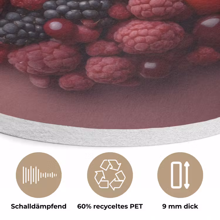 Fruit - Hartjes - Aardbeien - Frambozen - Bosbessen Akoestische PET Vilt - Rond klein -closeup_DE