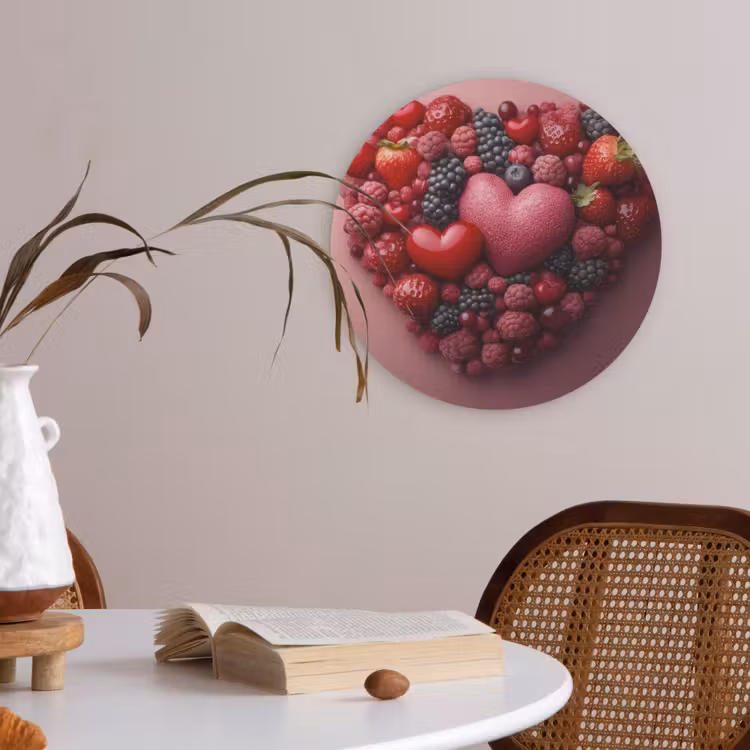 Fruit - Hartjes - Aardbeien - Frambozen - Bosbessen Akoestische PET Vilt - Rond klein -sfeer3