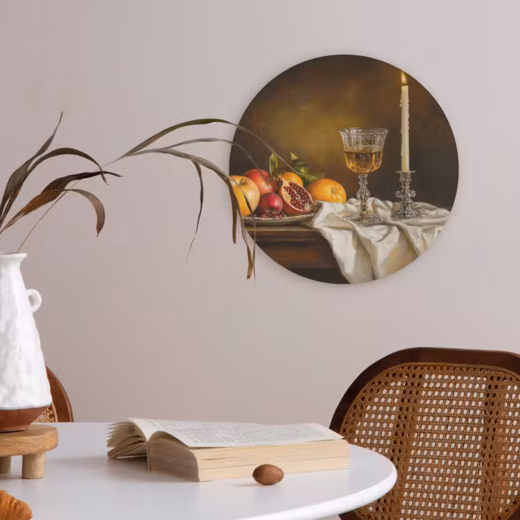 Fruit - Stilleven - Wijn - Kaars Akoestische PET Vilt - Rond klein -sfeer3