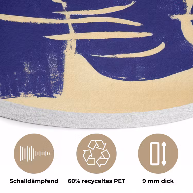 Okergeel - Blauw - Eenvoudige lijnen Akoestische PET Vilt - Rond klein -closeup_DE