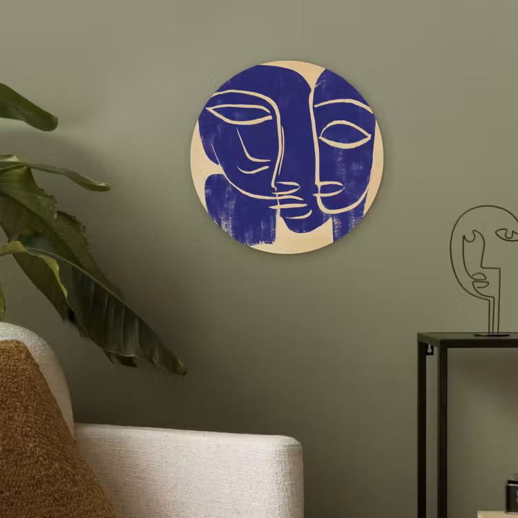 Okergeel - Blauw - Eenvoudige lijnen Akoestische PET Vilt - Rond klein -sfeer2