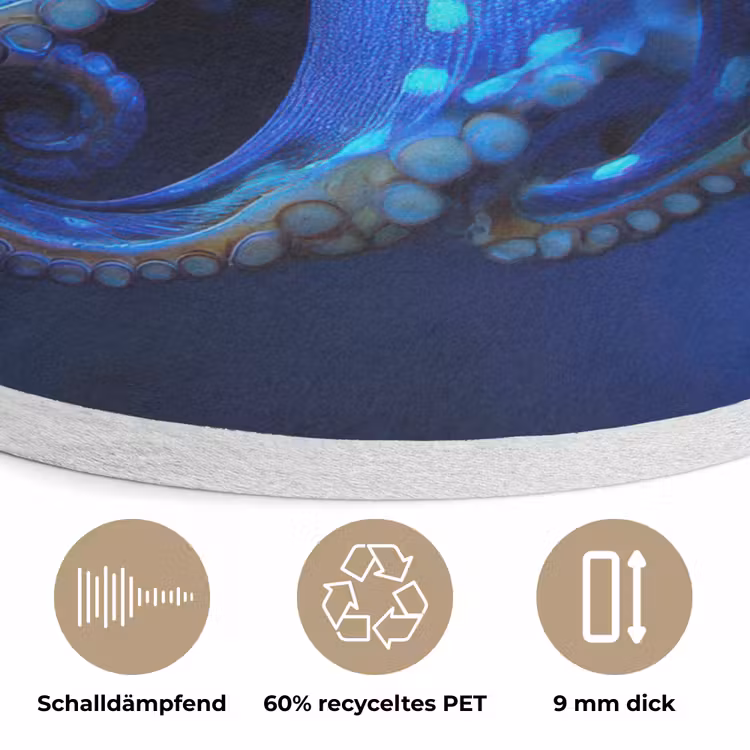 Octopus - Stippen - Blauw - Zee Akoestische PET Vilt - Rond klein -closeup_DE