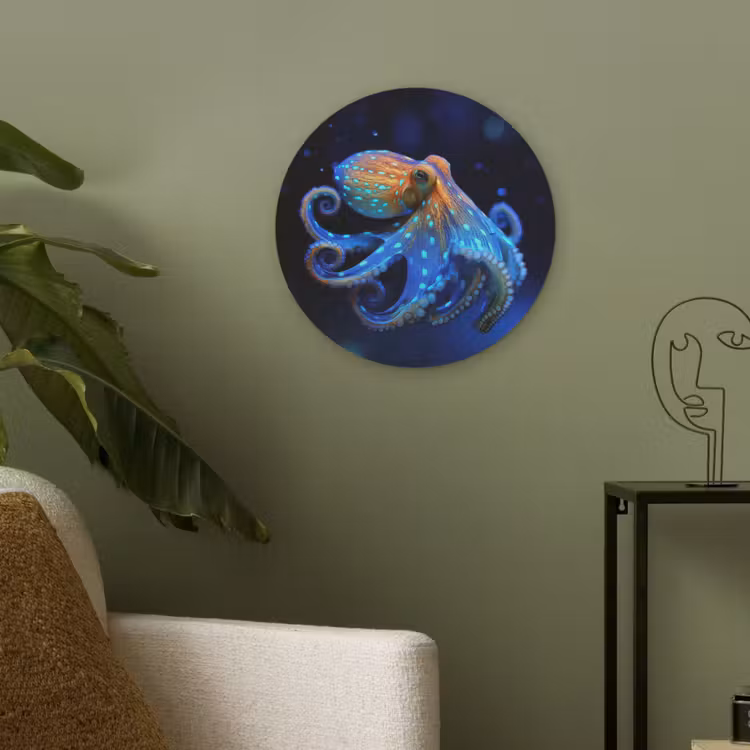 Octopus - Stippen - Blauw - Zee Akoestische PET Vilt - Rond klein -sfeer2