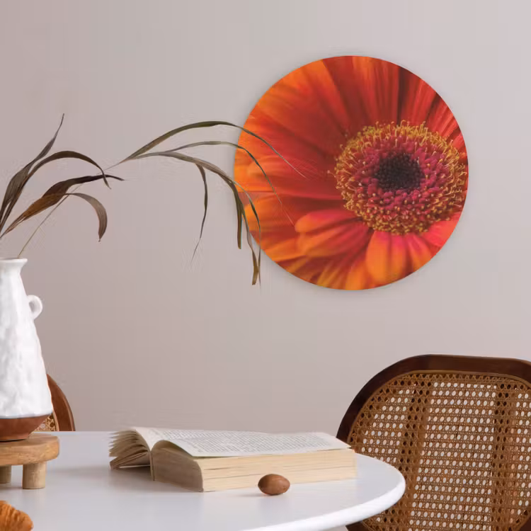 Oranje - Gerbera - Intens Akoestische PET Vilt - Rond klein -sfeer3