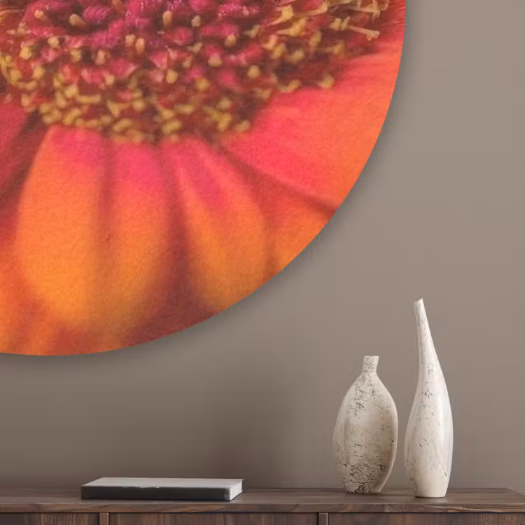 Oranje - Gerbera - Intens Akoestische PET Vilt - Rond klein -sfeer5_closeup
