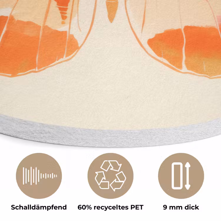 Oranje - Vlinder - Minimalistisch Akoestische PET Vilt - Rond klein -closeup_DE