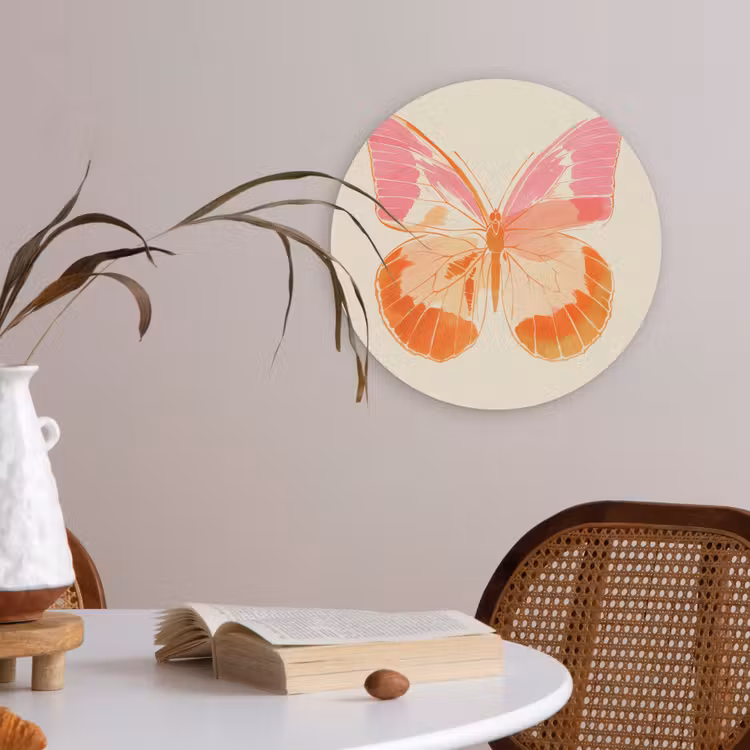 Oranje - Vlinder - Minimalistisch Akoestische PET Vilt - Rond klein -sfeer3
