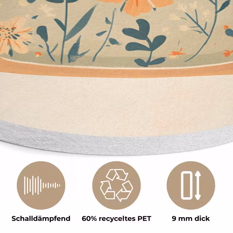 Oranje - Theepot - Bloemen - Bladeren Akoestische PET Vilt - Rond klein -closeup_DE
