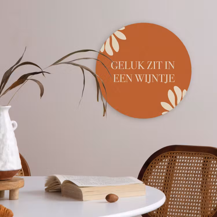 Oranje - Wijntje - Quote Akoestische PET Vilt - Rond klein -sfeer3