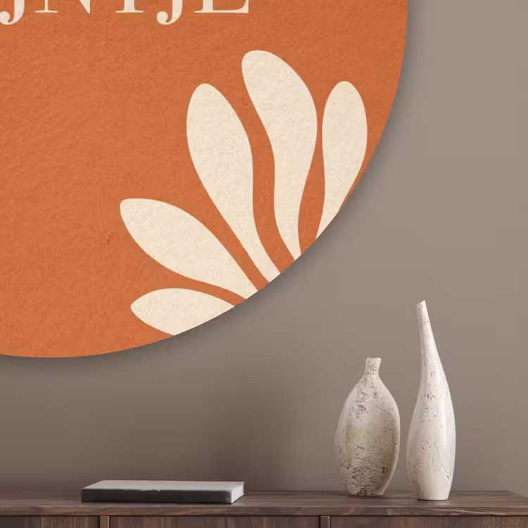 Oranje - Wijntje - Quote Akoestische PET Vilt - Rond klein -sfeer5_closeup