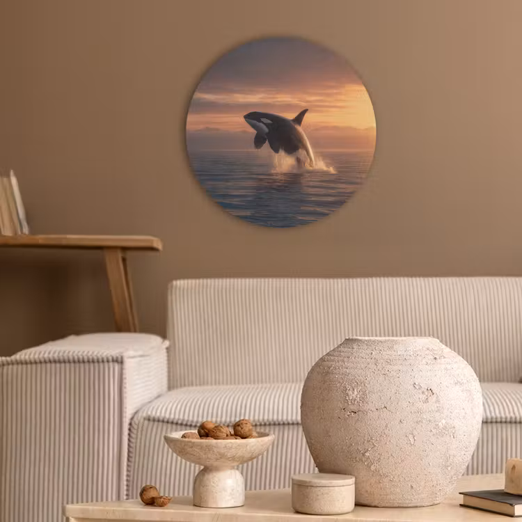 Orka - Zee - Zonsondergang Akoestische PET Vilt - Rond klein -sfeer1