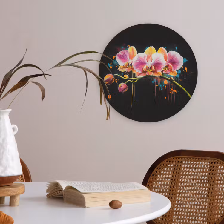 Orchidee - Graffiti - Kleurrijk - Bloemen - Abstract Akoestische PET Vilt - Rond klein -sfeer3