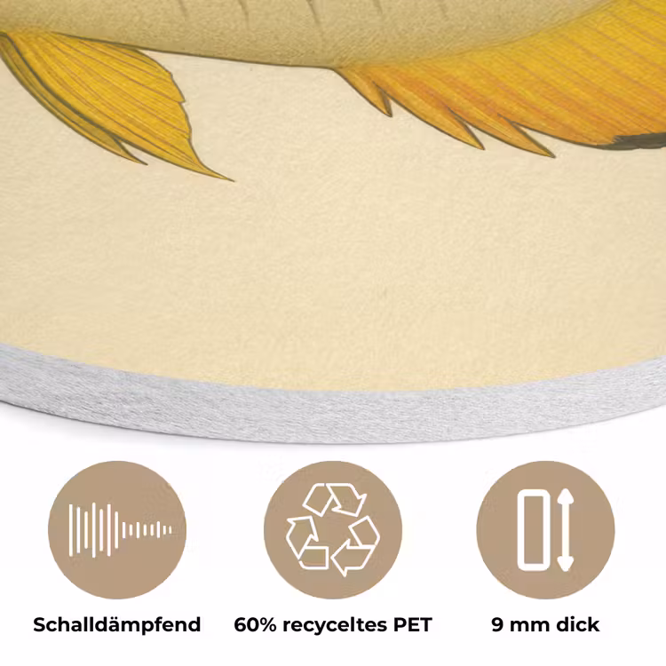 Ovaal - Vis - Geel - Schubben Akoestische PET Vilt - Rond klein -closeup_DE