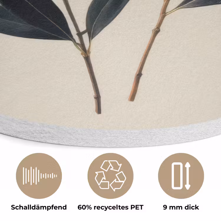 Ovaalvormige bladeren - Diep groen - Symmetrisch Akoestische PET Vilt - Rond klein -closeup_DE