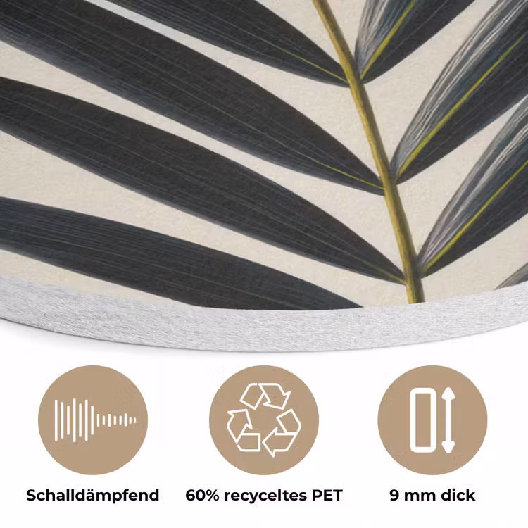 Palmblad - Donkere bladen - Subtiel Akoestische PET Vilt - Rond klein -closeup_DE