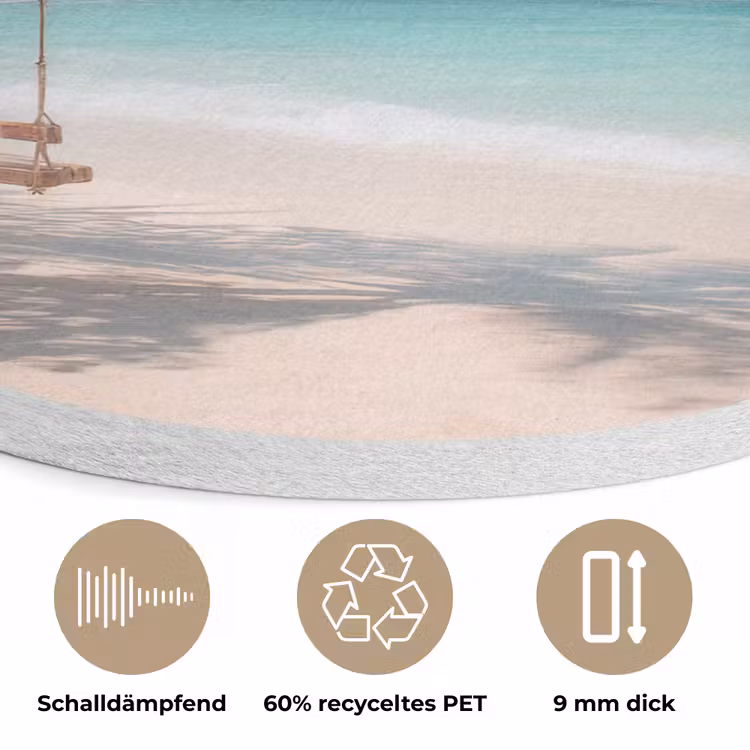Palmboom - Schommel - Strand - Lucht Akoestische PET Vilt - Rond klein -closeup_DE