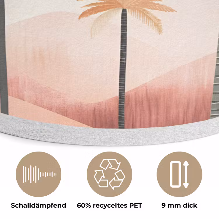 Palmbomen - Heuvels - Minimalistisch - Zachtroze Akoestische PET Vilt - Rond klein -closeup_DE