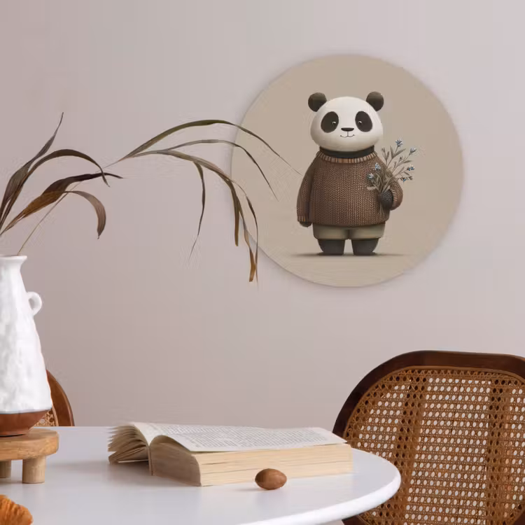 Panda - Blauwe bloemen - Zachtheid Akoestische PET Vilt - Rond klein -sfeer3