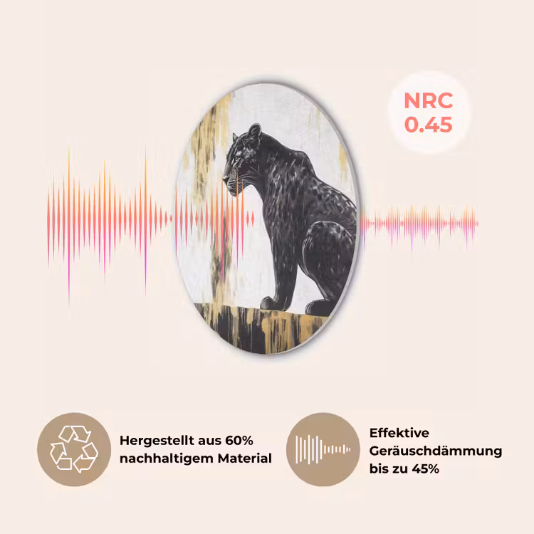 Panter - Zwart - Abstract - Goud Akoestische PET Vilt - Rond klein -USP_DE