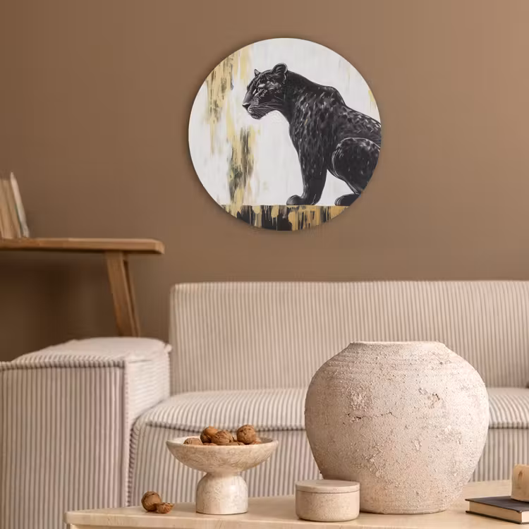 Panter - Zwart - Abstract - Goud Akoestische PET Vilt - Rond klein -sfeer1