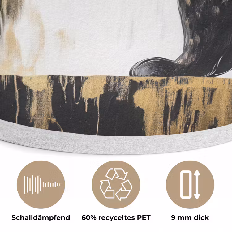 Panter - Zwart - Abstract - Goud Akoestische PET Vilt - Rond klein -closeup_DE