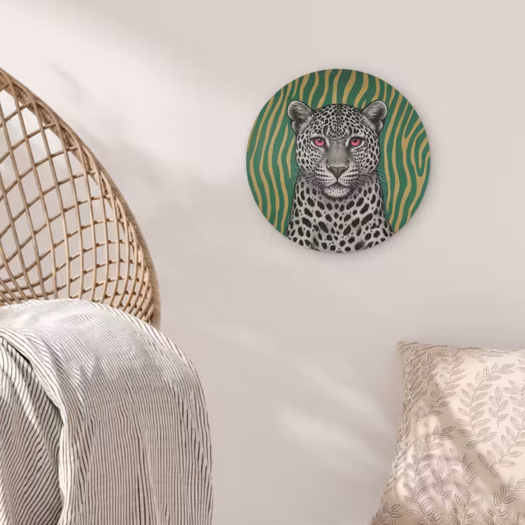 Panter - Zebrapatroon - Groen Akoestische PET Vilt - Rond klein -sfeer4