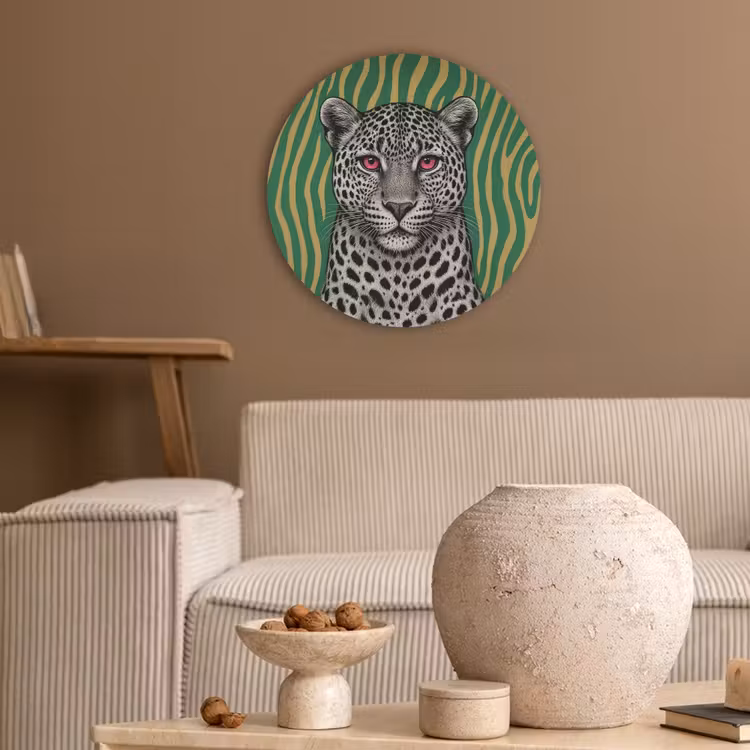 Panter - Zebrapatroon - Groen Akoestische PET Vilt - Rond klein -sfeer1