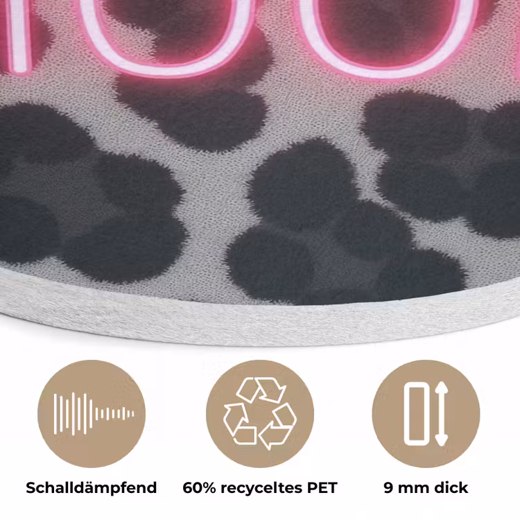 Panterprint - Zwart - Neonletters - Roze Akoestische PET Vilt - Rond klein -closeup_DE
