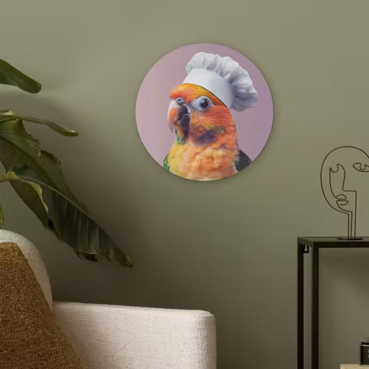 Papegaai - Koksmuts - Nieuwsgierig - Vogel Akoestische PET Vilt - Rond klein -sfeer2