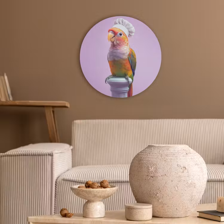 Papegaai - Koksmuts - Pilaar - Vogel Akoestische PET Vilt - Rond klein -sfeer1