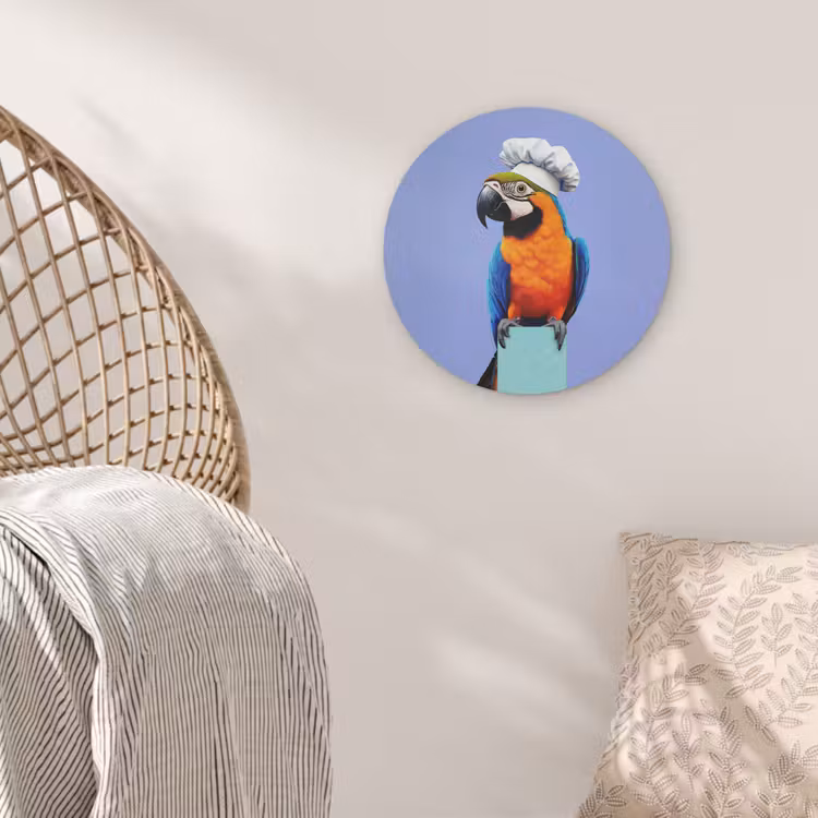 Papegaai - Koksmuts - Vogel - Leuk Akoestische PET Vilt - Rond klein -sfeer4