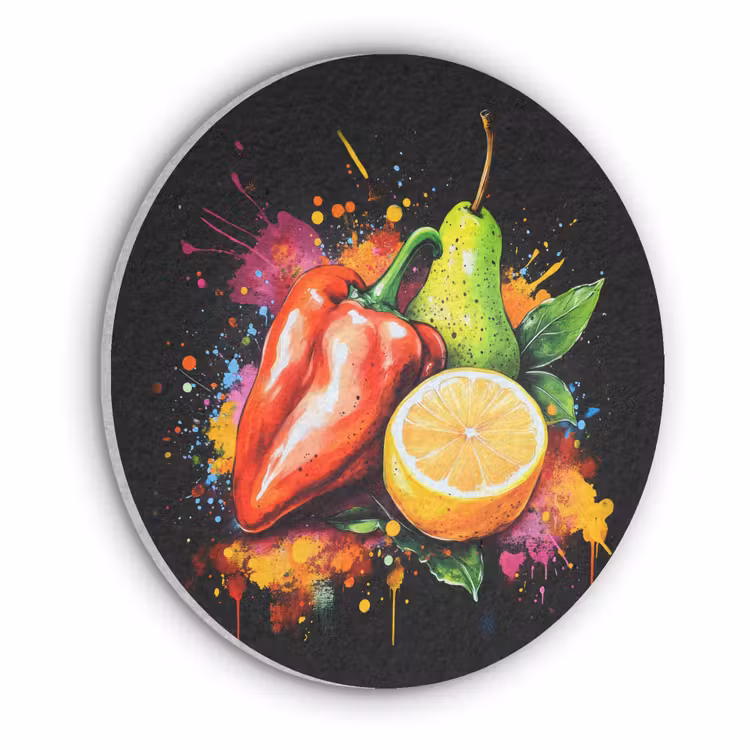 Paprika - Peer - Citroen - Graffiti - Verf - Abstract Akoestische PET Vilt - Rond klein -3d