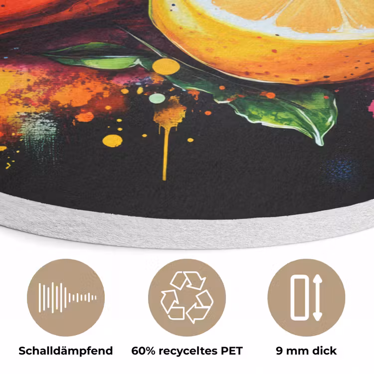 Paprika - Peer - Citroen - Graffiti - Verf - Abstract Akoestische PET Vilt - Rond klein -closeup_DE